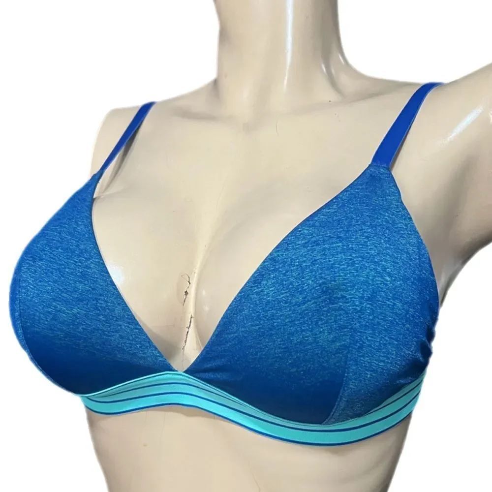 Victoria’s Secret Supersoft Satin Unlined triangle bralette bra marled teal L